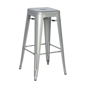 Chintaly Galvanized Steel Bar Stool In Shiny Silver Set of 4 - All