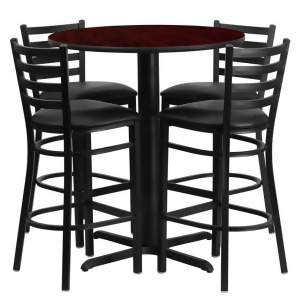 Flash Furniture 30 Inch Round Mahogany Laminate Table Set w/ 4 Ladder Back Metal - All