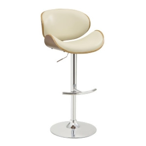 Armen Living Naples Barstool in Chrome finish with Cream Pu upholstery and Walnu - All