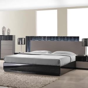 J M Furniture Roma Platform Bed in Black Grey Lacquer - All