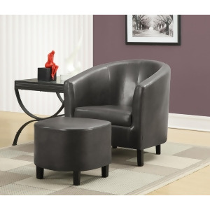 Monarch Specialties Charcoal Grey Leather-Look Accent Chair And Ottoman I 8054 - All