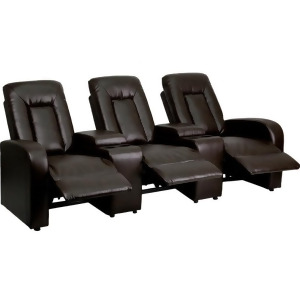 Flash Furniture Brown Leather 3-Seat Home Theater Recliner w/ Storage Consoles - All