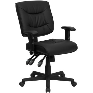 Flash Furniture Mid-Back Black Leather Multi-Functional Task Chair w/ Height Adj - All
