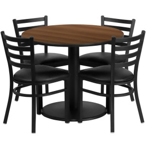 Flash Furniture 36 Inch Round Walnut Laminate Table Set w/ 4 Ladder Back Metal C - All