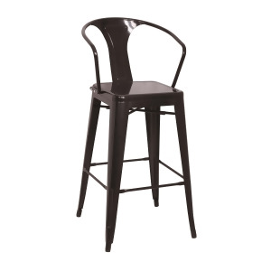 Chintaly Galvanized Steel Bar Stool With Back In Black Set of 4 - All