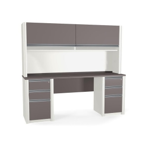 Bestar Connexion Credenza And Hutch Kit Including Assembled Pedestals In Slate - All