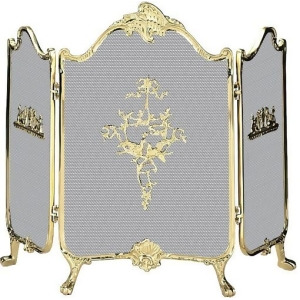 Uniflame S-9099 3 Fold Ornate Fully Cast Solid Brass Screen - All