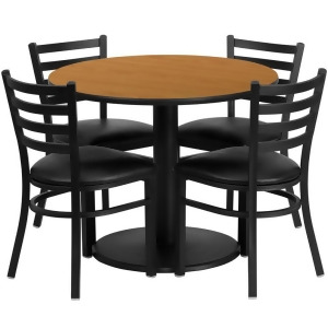 Flash Furniture 36 Inch Round Natural Laminate Table Set w/ 4 Ladder Back Metal - All