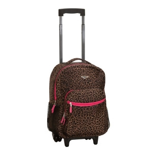 Rockland Pink Leopard 17 Rolling Backpack - All