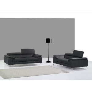J M A973 2 Piece Italian Leather Sofa And Loveseat Set In Black - All