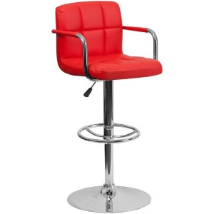 Flash Furniture Contemporary Red Quilted Vinyl Adjustable Height Bar Stool w/ Ar - All