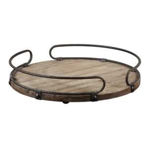 Uttermost Acela Tray w/ Wood Base Aged Metal Details - All