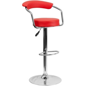 Flash Furniture Contemporary Red Vinyl Adjustable Height Bar Stool w/ Arms Chr - All