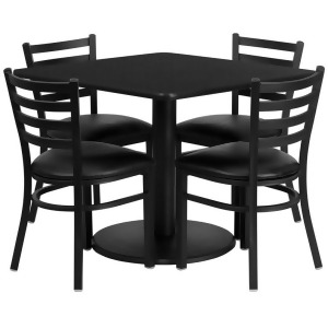Flash Furniture 36 Inch Square Black Laminate Table Set w/ 4 Ladder Back Metal C - All
