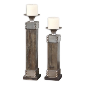 Uttermost Lican 2 Candleholders in Natural Wood w/ Silver accents - All
