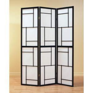 Monarch Specialties I 4627 Black Wood Framed 3 Panel Screen - All
