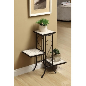 4D Concepts 3 Tier Plant Stand w/ Travertine Top in Black Metal - All