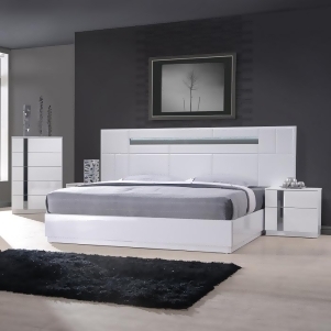J M Furniture Palermo 4 Piece Platform Bedroom Set in White Lacquer Chrome - All