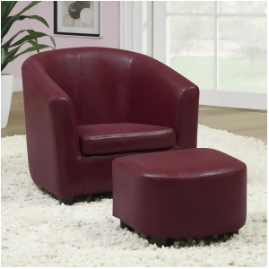 Monarch Specialties 8105 Accent Chair Ottoman in Red Leather - All