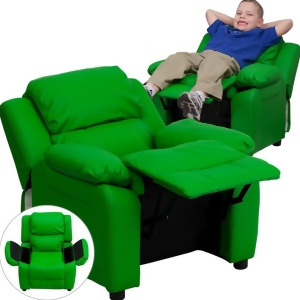 Flash Furniture Deluxe Heavily Padded Contemporary Green Vinyl Kids Recliner w/ - All