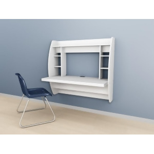 Prepac Tall Wall Hanging Desk with Storage in White - All