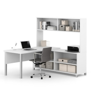Bestar Pro-Linea L-desk With Hutch In White Open - All
