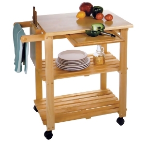 Winsome Wood Kitchen Cart w/ Cutting Board Knife Block Shelves in Beech - All