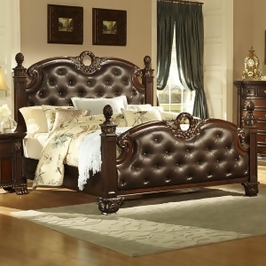 Homelegance Orleans Poster Bed w/ Dark Brown Leather in Rich Cherry - All