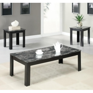 Monarch Specialties I 7843P Black / Grey Marble-Look Top 3 Piece Coffee Table Se - All