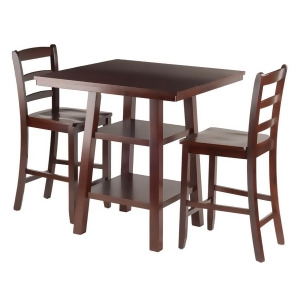 Winsome Wood Orlando 3-Pc Set High Table 2 Shelves w/ 2 Ladder Back Stools - All
