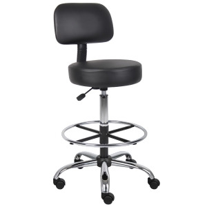 Boss Chairs Boss B16245-bk Caressoft Medical/Drafting Stool w/ Back Cushion - All