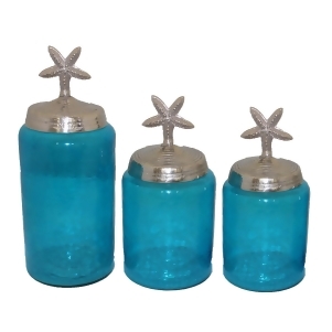 Entrada En14212 3 Piece Aqua Hammered Glass Jar W Starfish Set of 2 - All