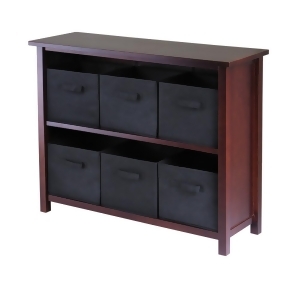 Winsome Wood Verona 2-Section W Storage Shelf w/ 6 Foldable Black Fabric Baskets - All