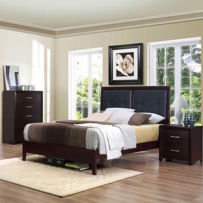 Homelegance Edina 3 Piece Upholstered Headboard Platform Bedroom Set in Espresso 