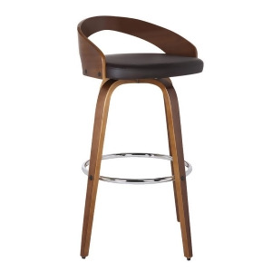 Armen Living Sonia 30 Barstool in Walnut Wood Finish with Brown Pu Upholstery - All