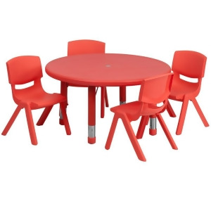 Flash Furniture 33 Inch Round Adjustable Red Plastic Activity Table Set w/ 4 Sch - All