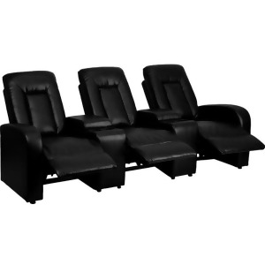 Flash Furniture Black Leather 3-Seat Home Theater Recliner w/ Storage Consoles - All