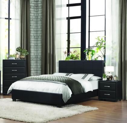 Homelegance Lorenzi 3 Piece Upholstered Platform Bedroom Set in Black Vinyl 