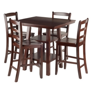 Winsome Wood Orlando 5-Pc Set High Table 2 Shelves w/ 4 Ladder Back Stools - All
