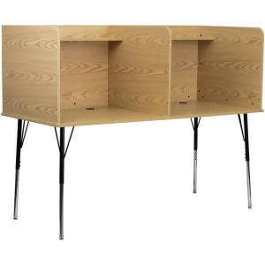 Flash Furniture Double Wide Study Carrel w/ Adjustable Legs Top Shelf in Oak F - All