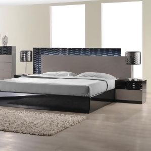 J M Furniture Roma 3 Piece Platform Bedroom Set in Black Grey Lacquer - All