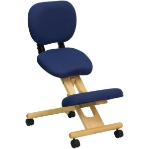 Flash Furniture Mobile Wooden Ergonomic Kneeling Posture Chair in Navy Blue Fabr - All