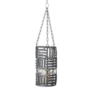 Weathered Gray Oval Ring Hanging Pillar Lantern - All