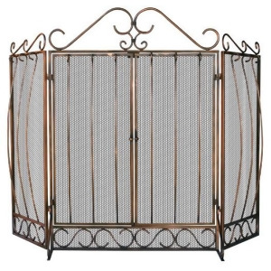 Uniflame S-1659 3 Fold Venetian Bronze Screen with Bowed Bar Scrollwork - All