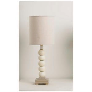 Yessica's Collection Whitewashed Wooden Ball Lamp On Taupe Base With Flax Linen - All