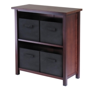 Winsome Wood Verona 2-Section M Storage Shelf w/ 4 Foldable Black Fabric Baskets - All