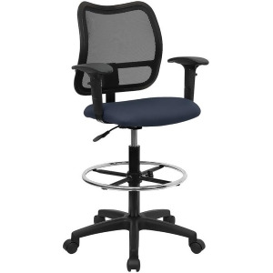 Flash Furniture Mid-Back Mesh Drafting Stool w/ Navy Blue Fabric Seat Arms W - All
