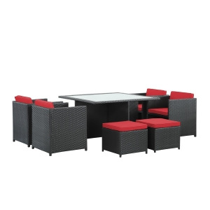 Modway Inverse 9 Piece Outdoor Patio Dining Set In Espresso And Red - All