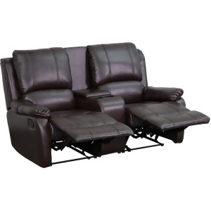 Flash Furniture Brown Leather Pillowtop 2-Seat Home Theater Recliner With Storag - All
