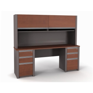 Bestar Connexion Credenza And Hutch Kit Including Assembled Pedestals In Bordeau - All